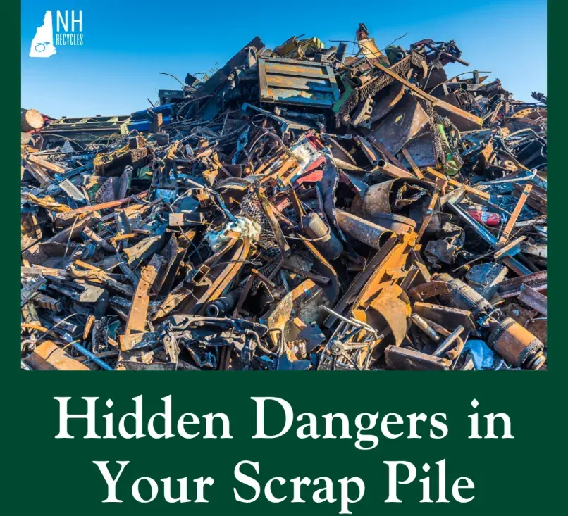 Pile of scrap metal and text