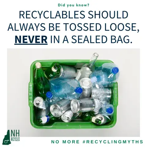 arial view of bin of loose recyclables with text overlay