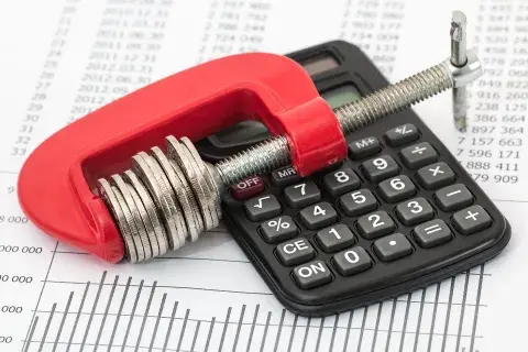 Calculator, graph, coins