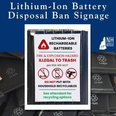 Image of lithium-ion battery disposal ban signage on wall
