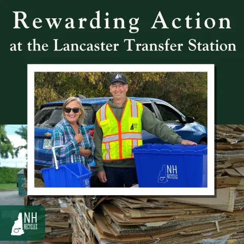 Two smiling people with recycling bins