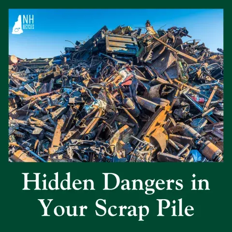 Pile of scrap metal and text