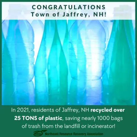 Congratulations Town of Jaffrey with picture of plastic bottles