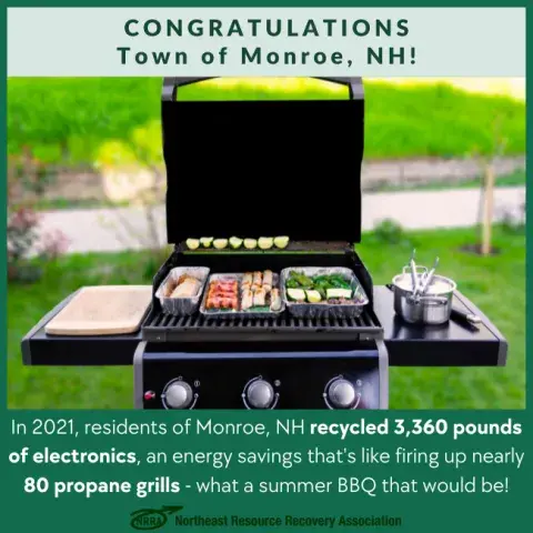 Congratulations Town of Monroe with photo of barbecue grill and food
