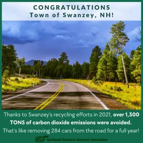 Congratulations Town of Swanzey with photo of road surrounded by forest