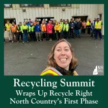 Woman smiling in front of a group of transfer station operators who are also smiling