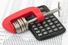 Calculator, graph, coins