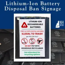 Image of lithium-ion battery disposal ban signage on wall