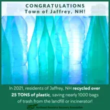 Congratulations Town of Jaffrey with picture of plastic bottles
