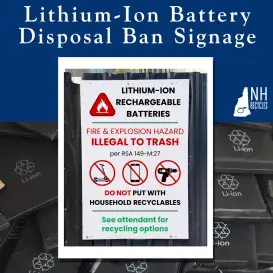 Image of lithium-ion battery disposal ban signage on wall