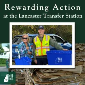 Two smiling people with recycling bins