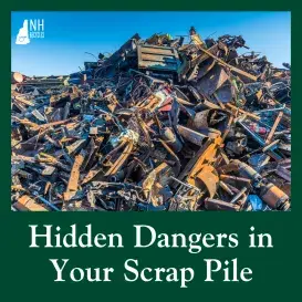 Pile of scrap metal and text