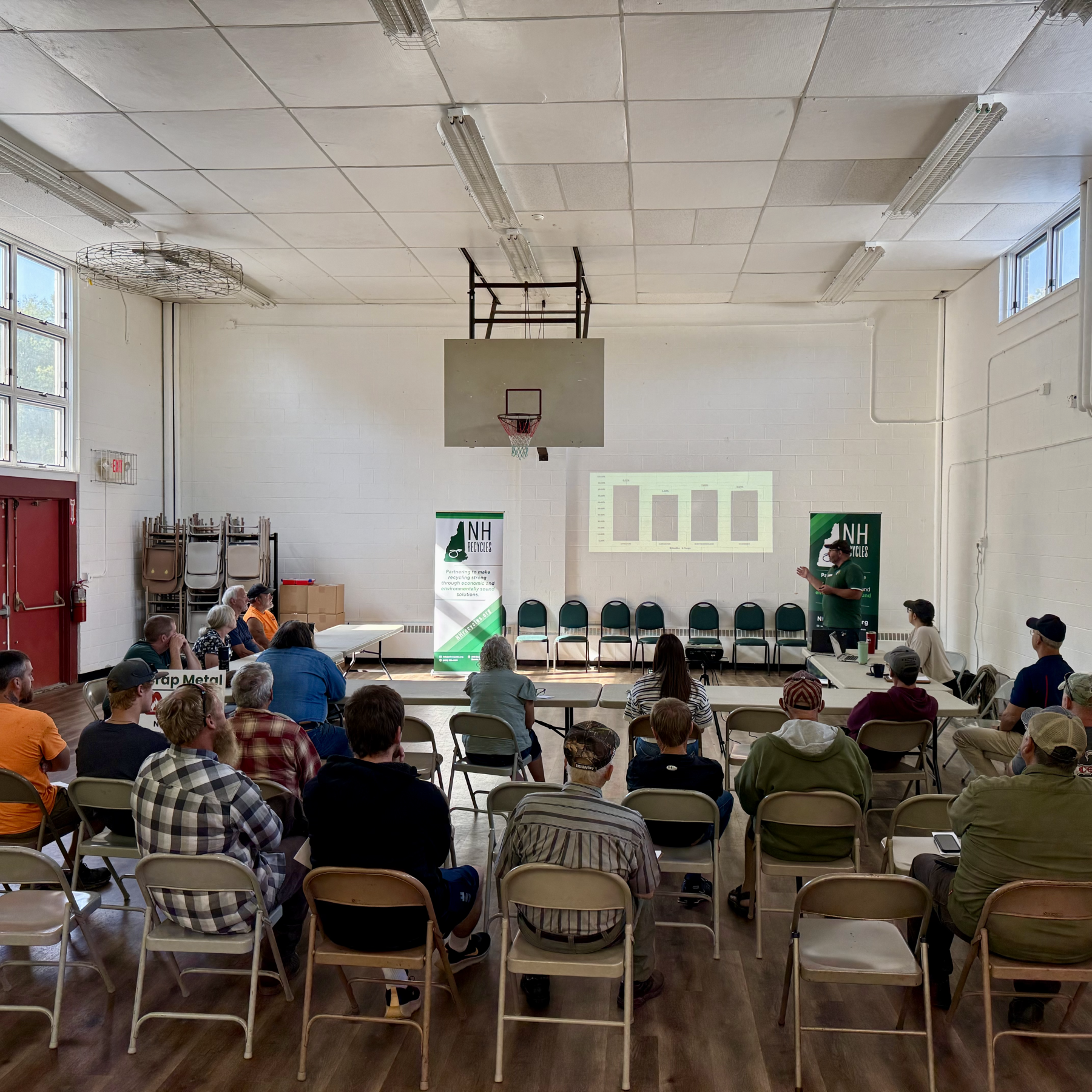 man presenting to a room full of people