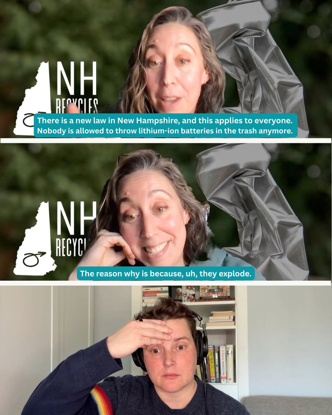 two women talking in a series of vertical screen grabs, one woman is surprised