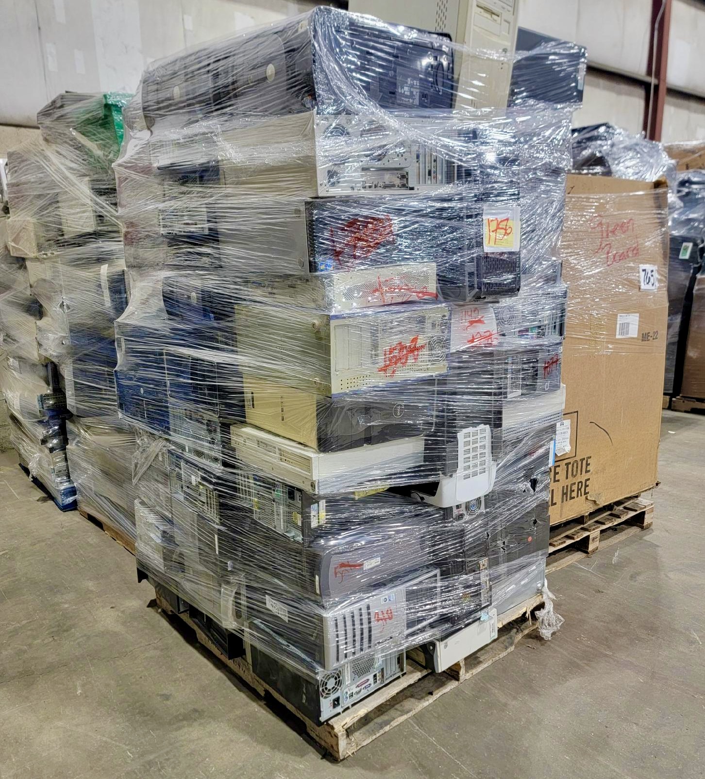 wrapped pallet of computer towers