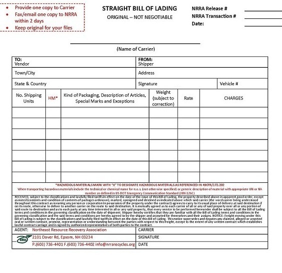 bill of lading example