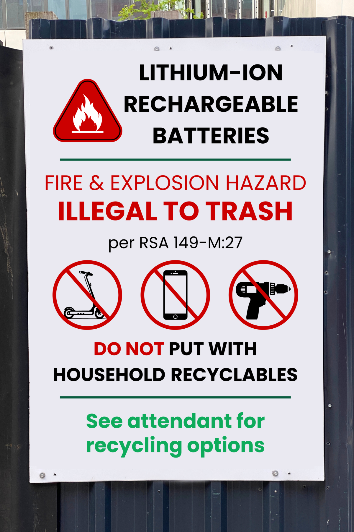 lithium ion battery ban on wall