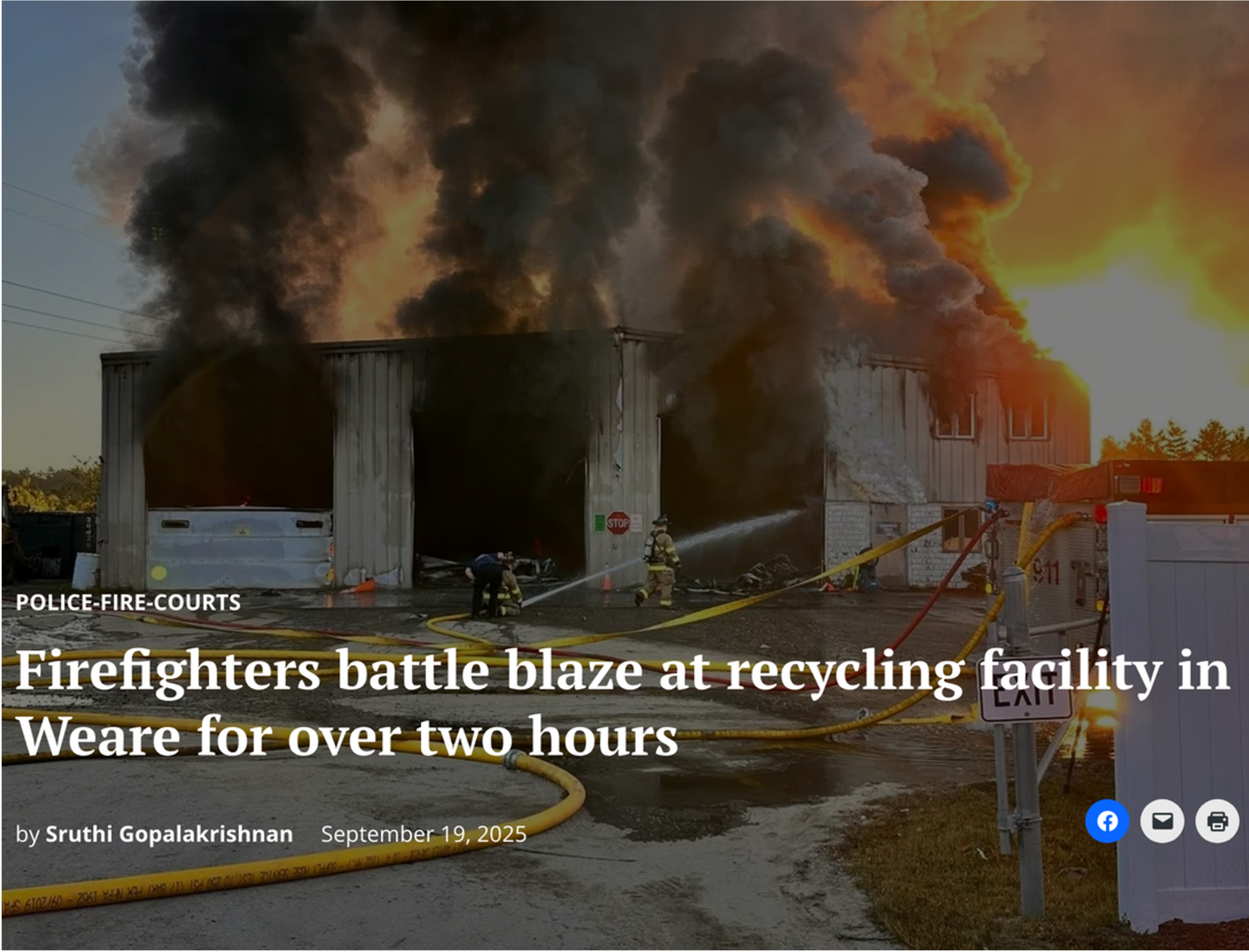 Granite State Recycling facility on fire