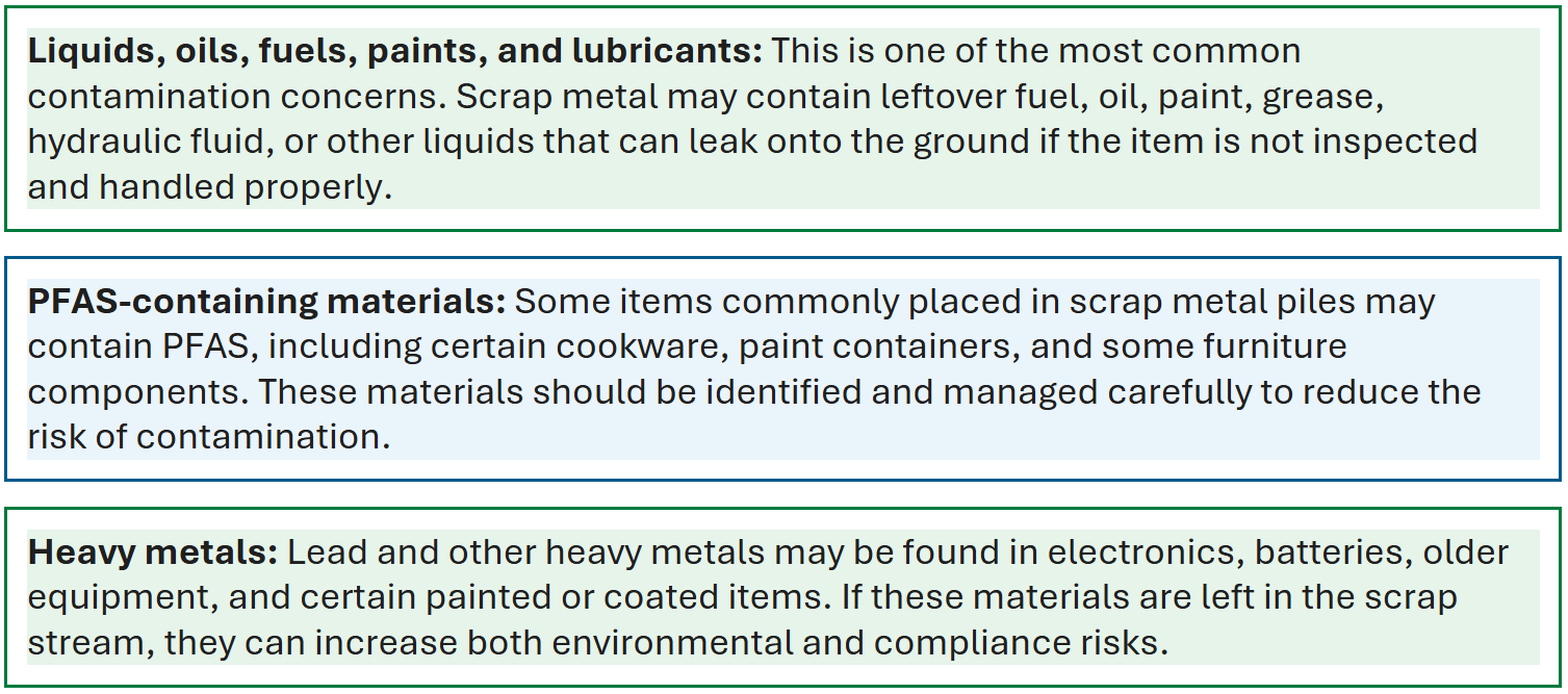 common sources of groundwater contamination from scrap metal piles