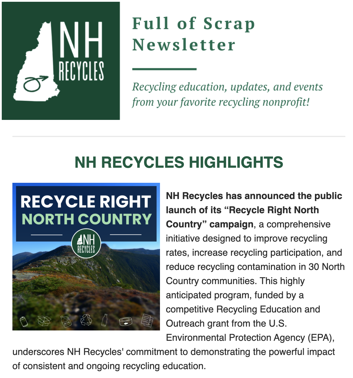 NH Recycles newsletter example