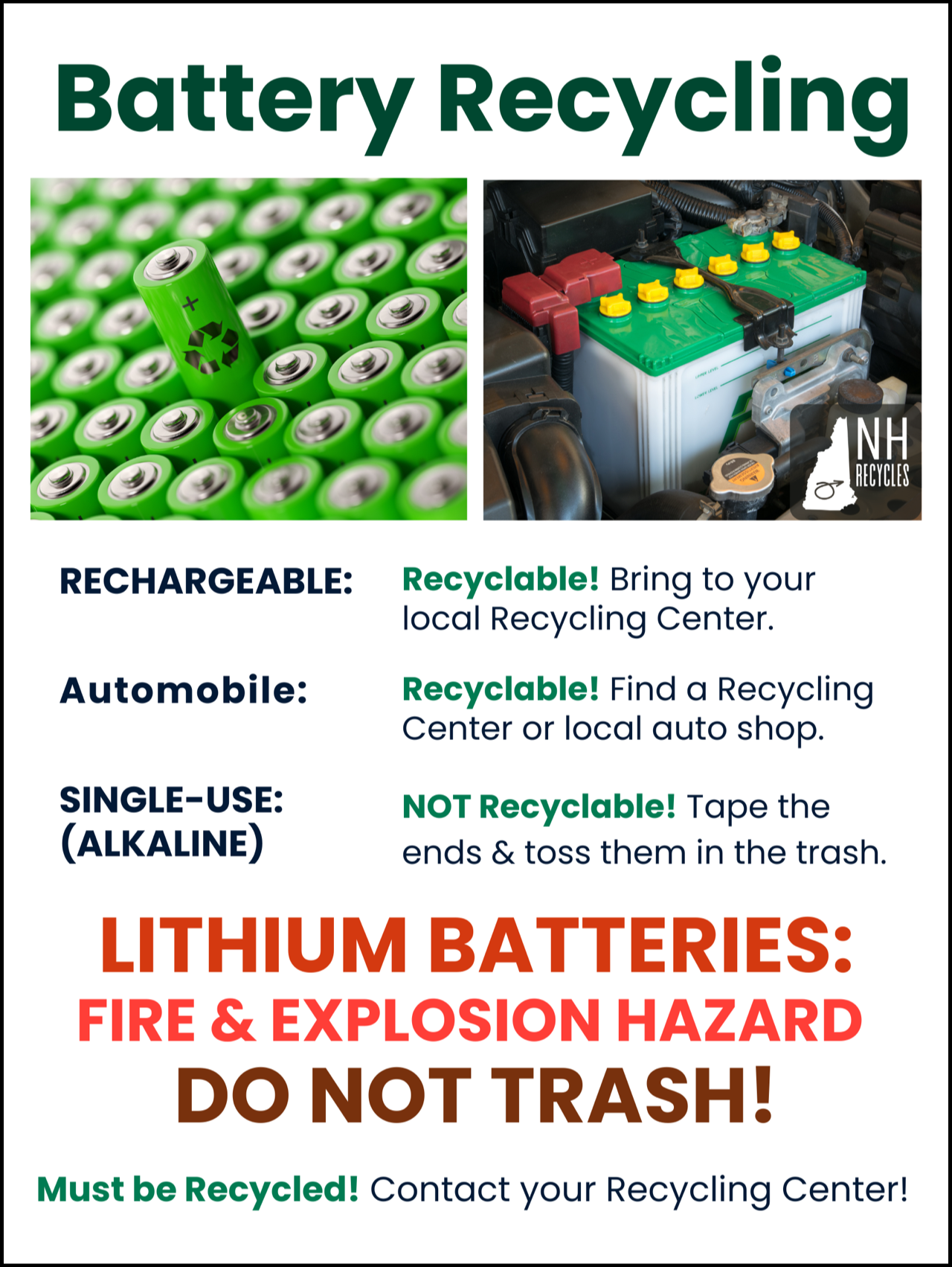 two pictures of batteries on a general battery recycling poster